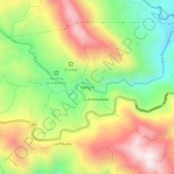 Carte topographique Mangos, altitude, relief