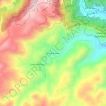 Carte topographique Arteas de Abajo, altitude, relief