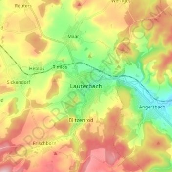 Carte topographique Lauterbach, altitude, relief