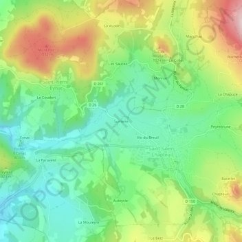Carte topographique Sumène, altitude, relief