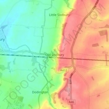 Carte topographique Old Sodbury, altitude, relief