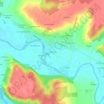 Carte topographique Le Pontreau, altitude, relief