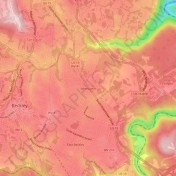 Carte topographique Johnstown, altitude, relief