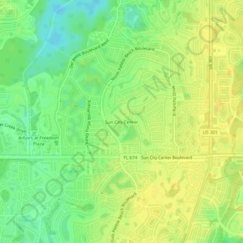 Carte topographique Sun City Center, altitude, relief
