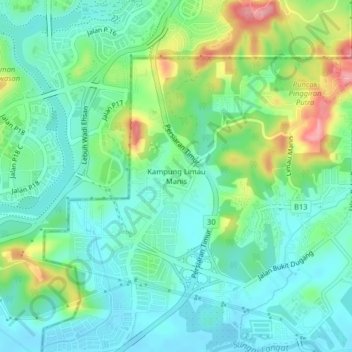 Carte topographique Kampung Limau Manis, altitude, relief