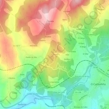 Carte topographique A Gouxa, altitude, relief