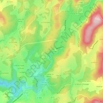 Carte topographique Les Bariousses, altitude, relief