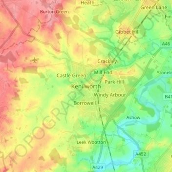 Carte topographique Kenilworth, altitude, relief