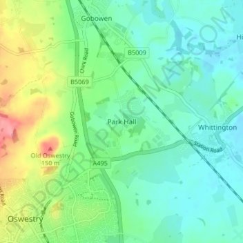 Carte topographique Park Hall, altitude, relief