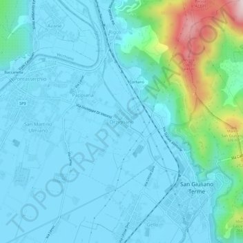 Carte topographique Orzignano, altitude, relief
