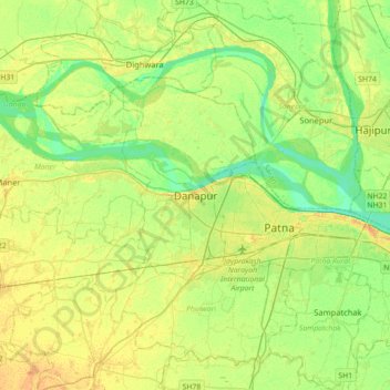 Carte topographique Danapur, altitude, relief