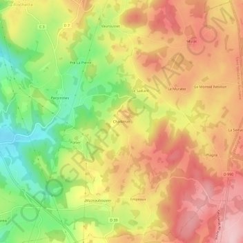 Carte topographique Chadiéras, altitude, relief