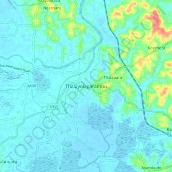 Carte topographique Thalayolaparambu, altitude, relief