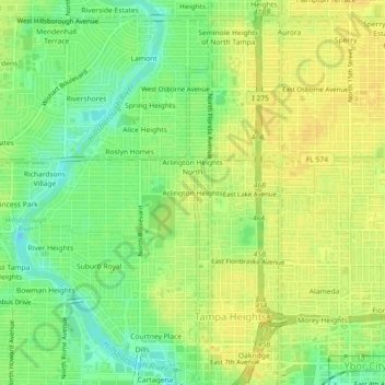 Carte topographique Arlington Heights, altitude, relief