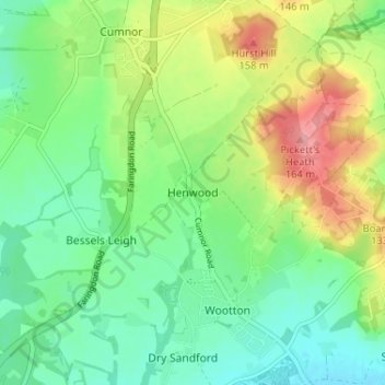 Carte topographique Henwood, altitude, relief