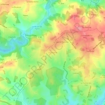 Carte topographique Le Châtenet, altitude, relief