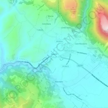 Carte topographique Raggioli, altitude, relief