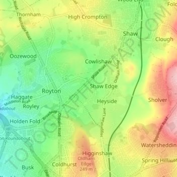 Carte topographique Luzley Brook, altitude, relief