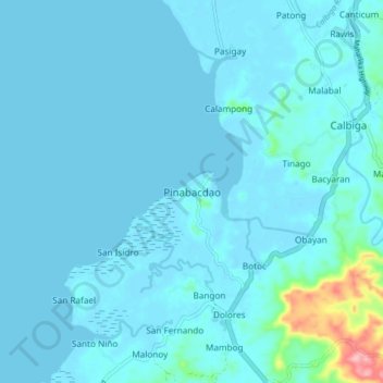 Carte topographique Pinabacdao, altitude, relief