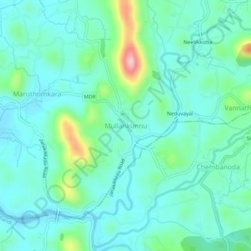 Carte topographique Mullankunnu, altitude, relief