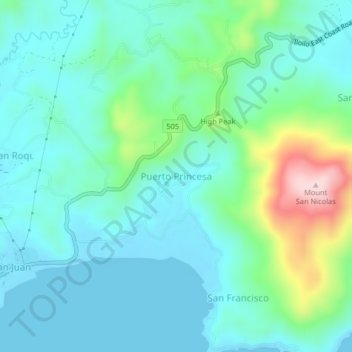 Carte topographique Puerto Princesa, altitude, relief