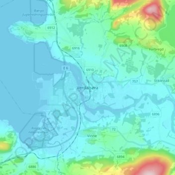 Carte topographique Verdalsøra, altitude, relief