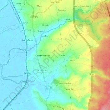 Carte topographique Cabeço de Cima, altitude, relief