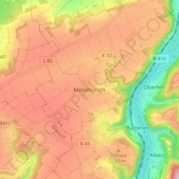 Carte topographique Moselsürsch, altitude, relief