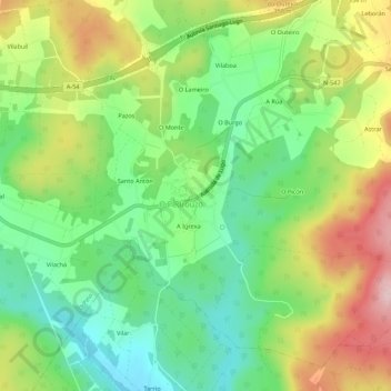 Carte topographique O Pino, altitude, relief