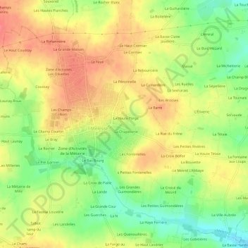 Carte topographique Le Chene Poitou, altitude, relief