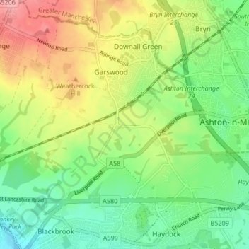 Carte topographique Tithe Barn Hillock, altitude, relief