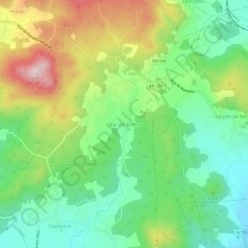 Carte topographique Vilar do Monte, altitude, relief