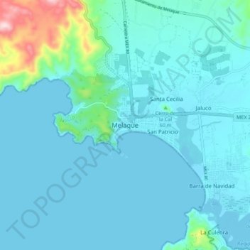 Carte topographique Melaque, altitude, relief
