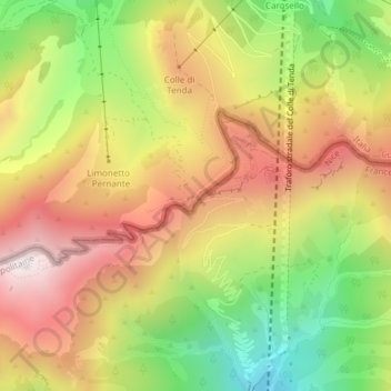 Carte topographique Col de Tende, altitude, relief