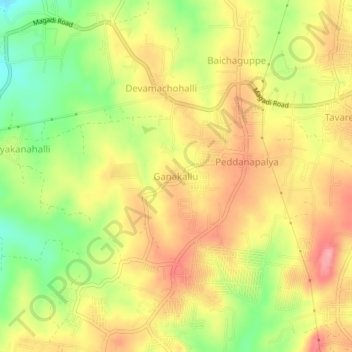 Carte topographique Ganakallu, altitude, relief
