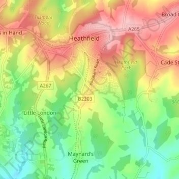 Carte topographique Sandy Cross, altitude, relief