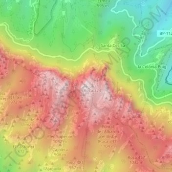 Carte topographique Sant Jeroni, altitude, relief