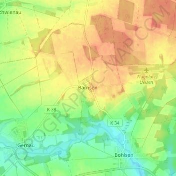 Carte topographique Barnsen, altitude, relief