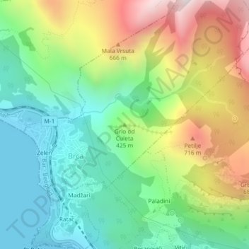 Carte topographique Grlo od Culeta, altitude, relief