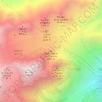 Carte topographique Petit Clocher du Portalet, altitude, relief