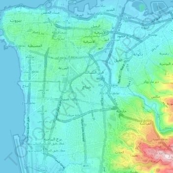 Carte topographique Chiyah, altitude, relief