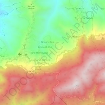 Carte topographique Timenguache, altitude, relief