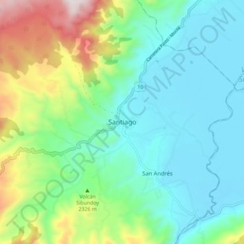 Carte topographique Santiago, altitude, relief