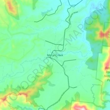 Carte topographique Mena Creek, altitude, relief