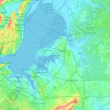 Carte topographique Montijo, altitude, relief