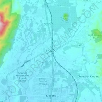 Carte topographique Chemor, altitude, relief