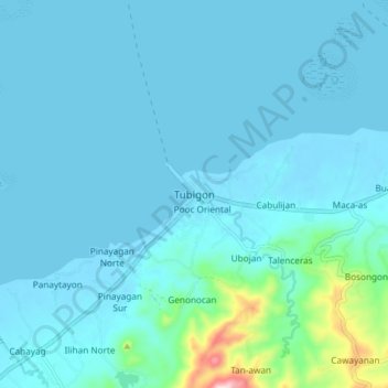 Carte topographique Tubigon, altitude, relief