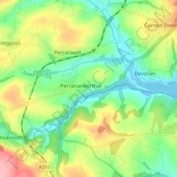 Carte topographique Church Town, altitude, relief