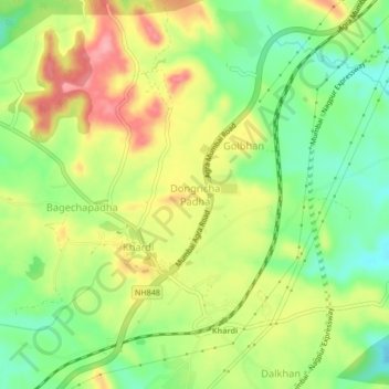 Carte topographique Dongricha Padha, altitude, relief
