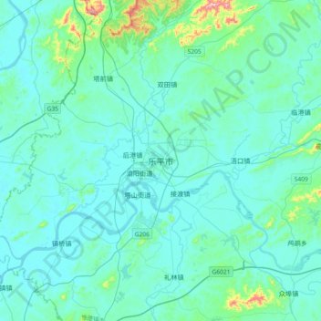 Carte topographique Leping, altitude, relief